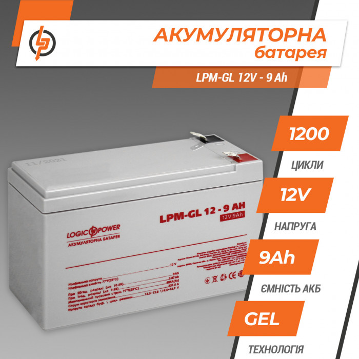 Акумуляторна батарея LogicPower LPM-GL 12V 9Ah