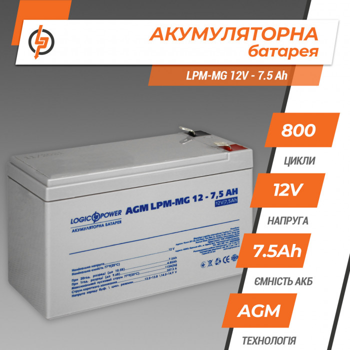 Аккумуляторная батарея LogicPower LPM-MG 12V 7,5Ah