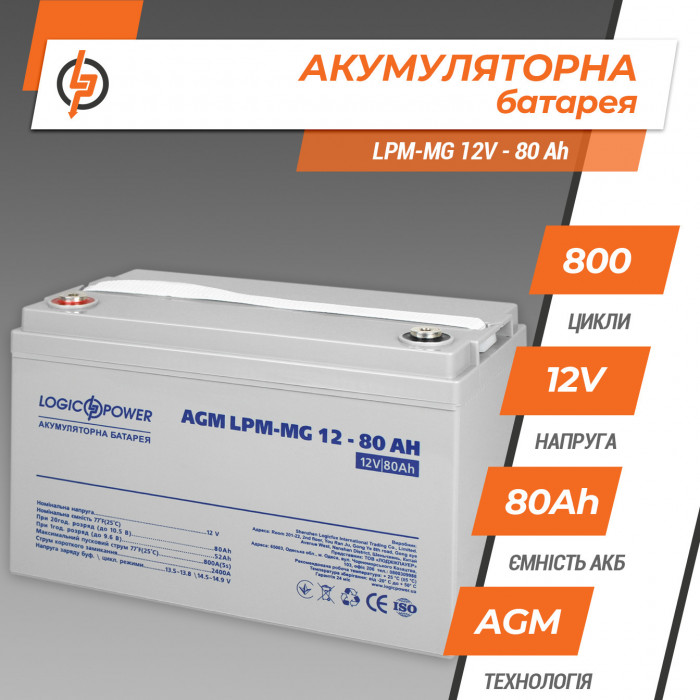 Акумуляторна батарея LogicPower LPM-MG 12V 80Ah